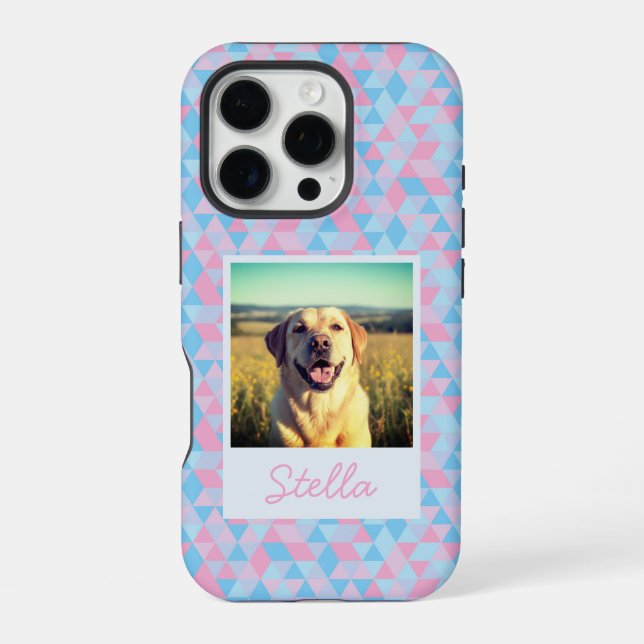 Custom Labrador Photo Name Pastel Geometric iPhone Case (Back)