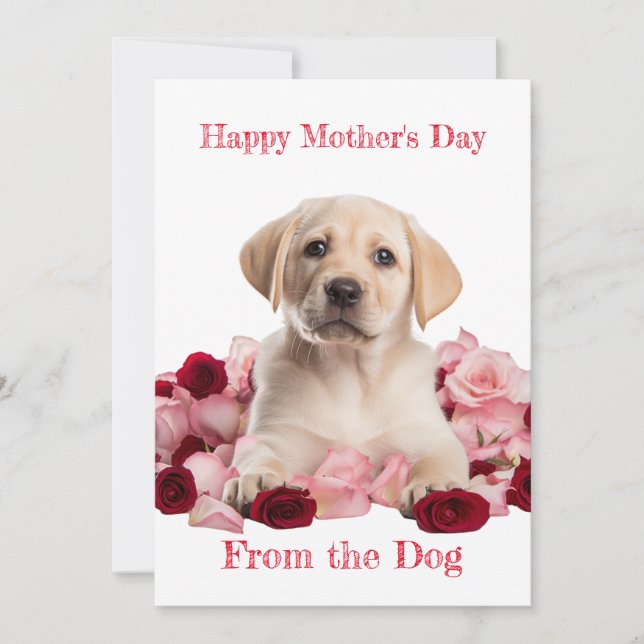 Custom Labrador Puppy with Roses Mother's Day Card (Front)