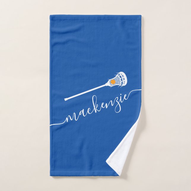 Custom Lacrosse Name Blue Sports Hand Towel (Hand Towel)