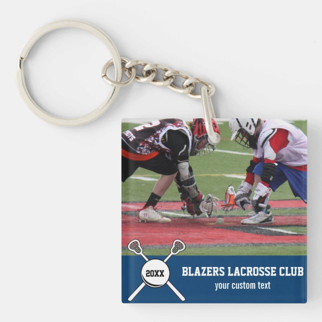 Custom Lacrosse Photo Collage Team Player Name Key Ring (Front)