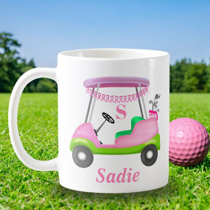 Custom Lady Golf Cart Breast Cancer Monogram Coffee Mug