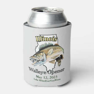 Custom Lake and Date Illinois Walleye Opener Light Can Cooler