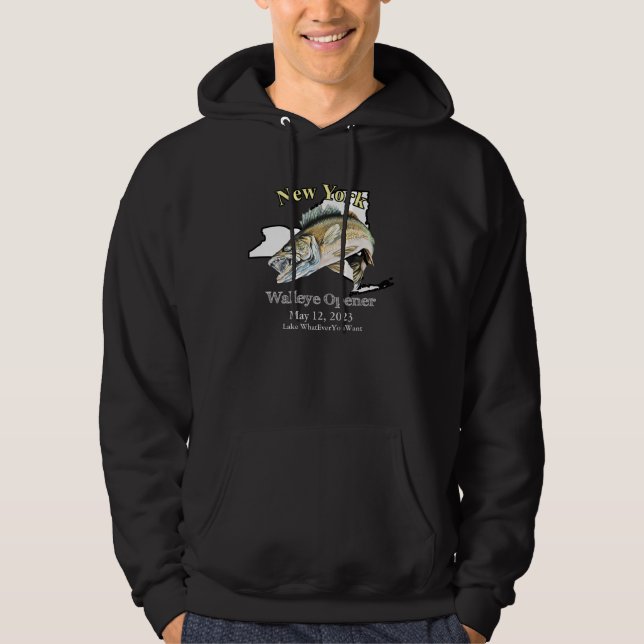  Custom Lake and Date New York Walleye Opener Dark Hoodie (Front)