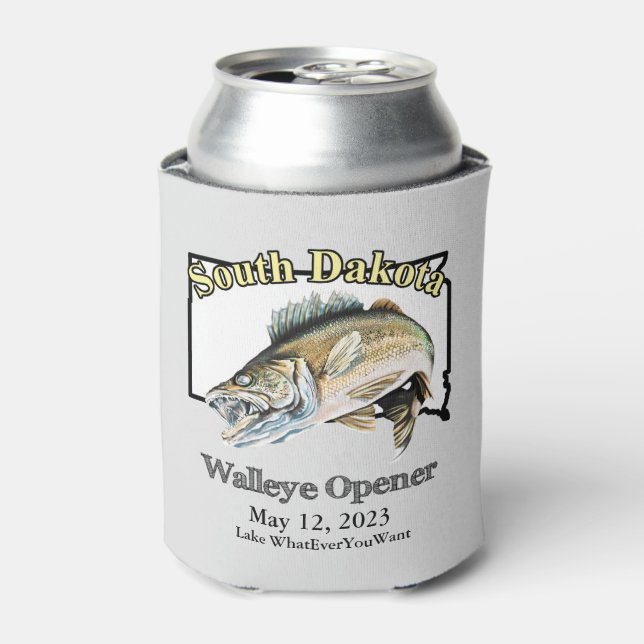  Custom Lake and Date South Dakota Walleye Opener Can Cooler (Can Front)