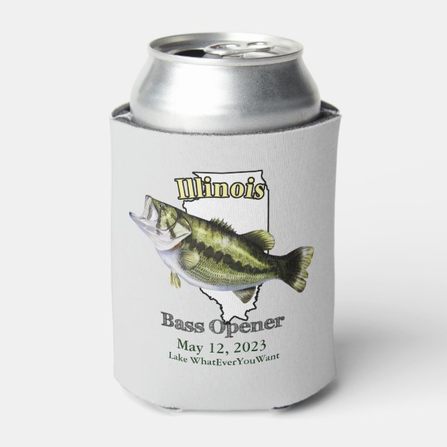 Custom Lake/Date Illinois Bass Opener Light Can Cooler (Can Front)