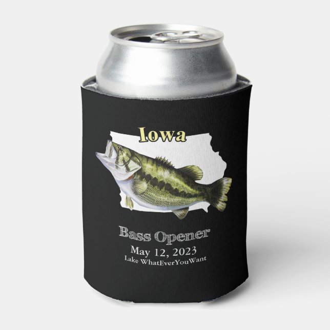Custom Lake/Date Iowa Bass Opener Dark Can Cooler (Can Front)