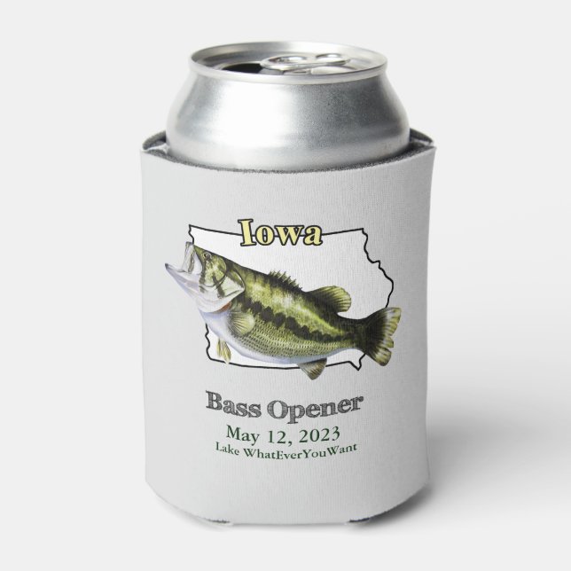 Custom Lake/Date Iowa Bass Opener Light Can Cooler (Can Front)