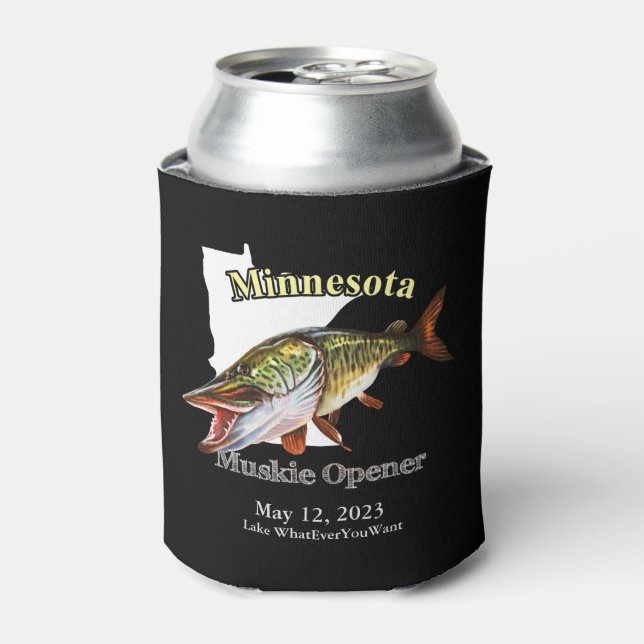 Custom Lake/Date Minnesota Muskie Opener Dark Can Cooler (Can Front)
