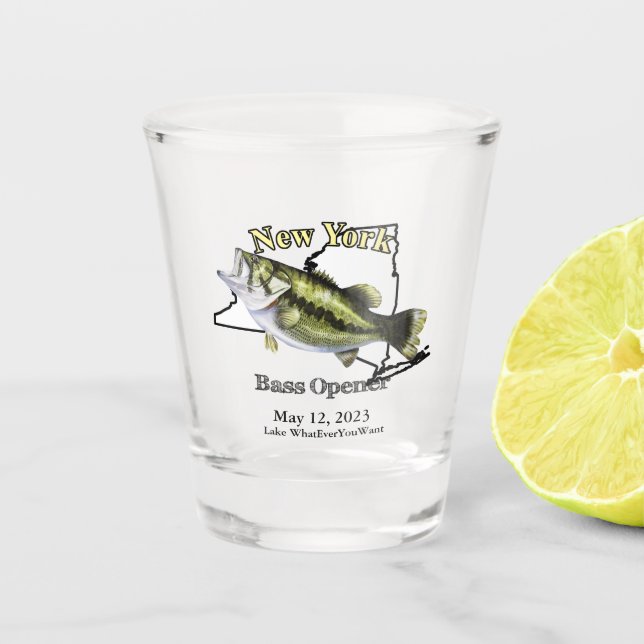 Custom Lake/Date New York Bass Opener Shot Glass (Front)