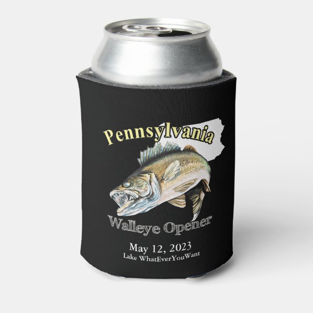 Custom Lake/Date Pennsylvania Walleye Opener Dark Can Cooler (Can Back)