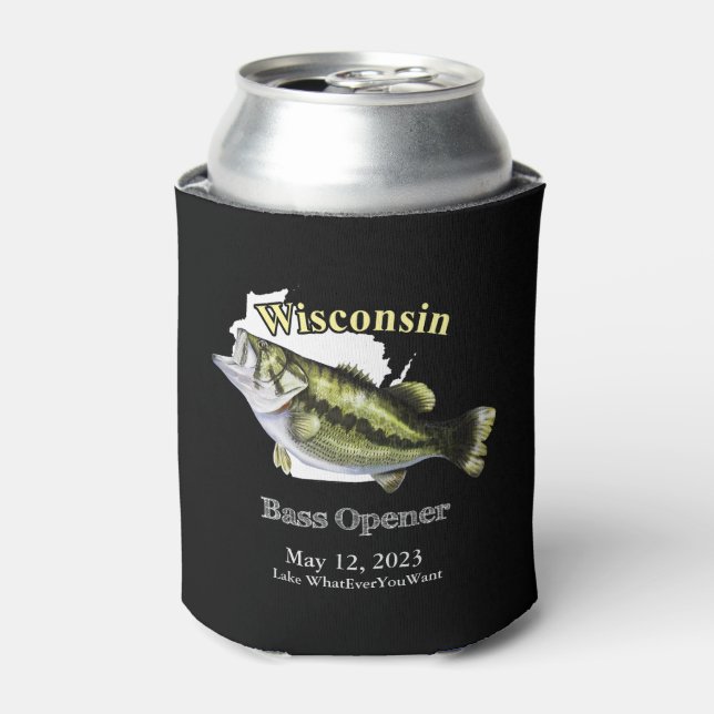 Custom Lake/Date Wisconsin Bass Opener Dark Can Cooler (Can Front)