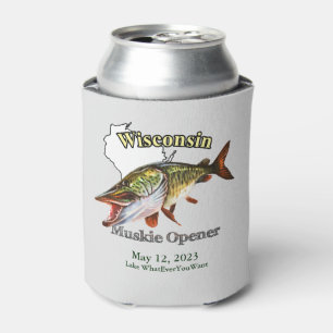 Custom Lake/Date Wisconsin Muskie Opener Light  Can Cooler