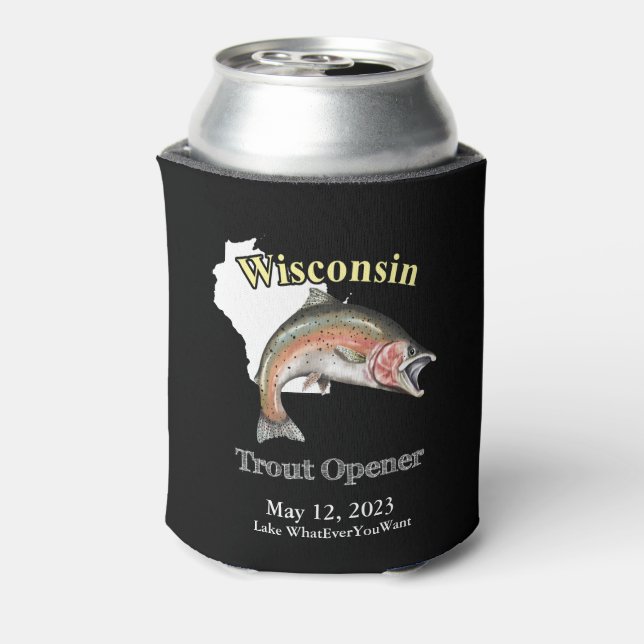 Custom Lake/Date Wisconsin Trout Opener Dark Can Cooler (Can Back)