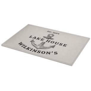 Custom Lake House Cutting Board with Anchor Design