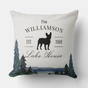 Custom Lake House Dog Silhouette Throw Pillow
