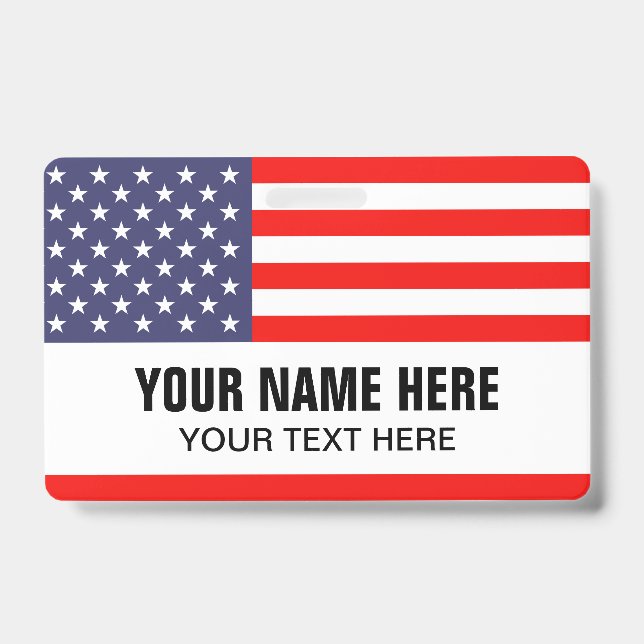 Custom lanyard name badge with United States flag ID Badge (Front)