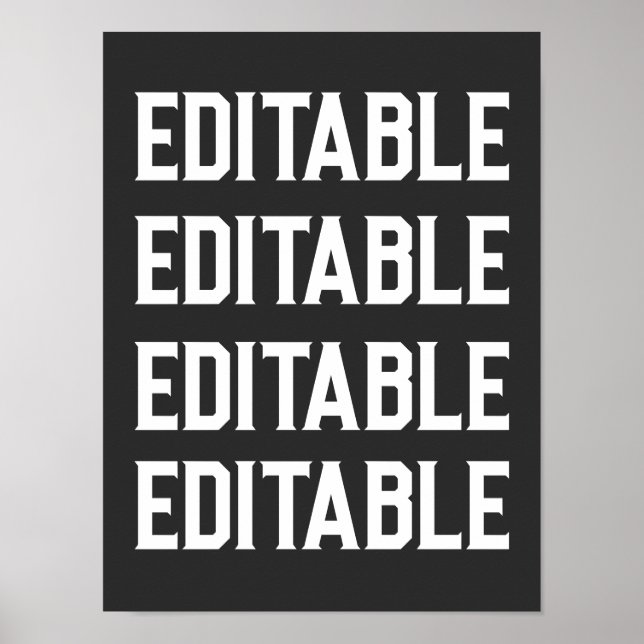 Custom Large Big Font Text Personalise Black Mens  Poster (Front)