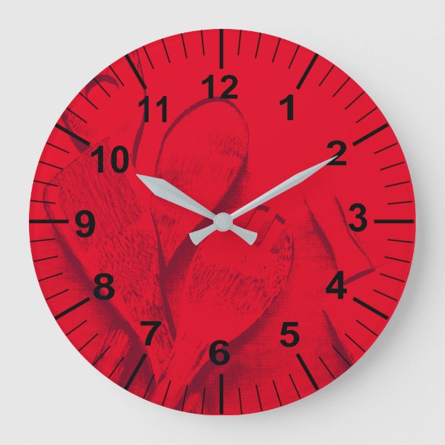 Custom Large Red Kitchen Wall Clock (Front)