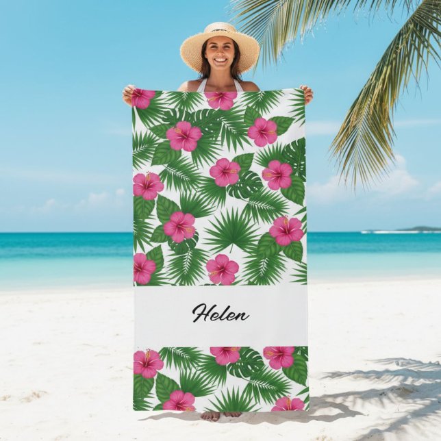 Custom Large Tropical Flower Beach Towel for Her (Creator Uploaded)