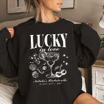 Custom Las Vegas Bachelorette Party Personalised Sweatshirt<br><div class="desc">Elevate your Las Vegas bachelorette party experience with our "Lucky in Love" Custom Las Vegas Bachelorette Party Personalised Sweatshirt. This sweatshirt is not just clothing; it's a symbol of your joyous celebration and camaraderie. Featuring a retro casino bach trip design with intricate details like poker dice and drink motifs, it...</div>