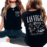 Custom Las Vegas Bachelorette Party Personalised T-Shirt<br><div class="desc">Step into the excitement of your Las Vegas bachelorette celebration with our White Custom Las Vegas Bachelorette Party Personalised T-Shirt, featuring a striking front and back design. Crafted to embody the essence of your retro casino bach trip, this shirt is adorned with playful elements like poker dice and drink motifs,...</div>
