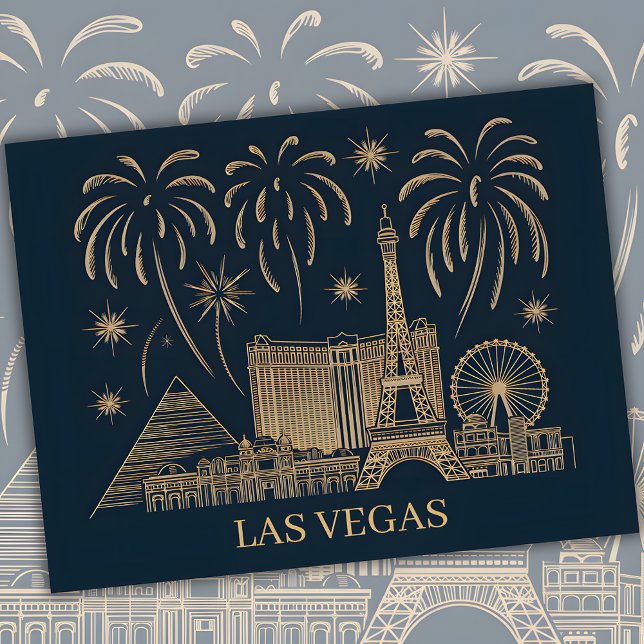 Custom Las Vegas Skyline Gold Line Art Travel Postcard (Las Vegas Skyline Gold Line Art Travel Postcard)
