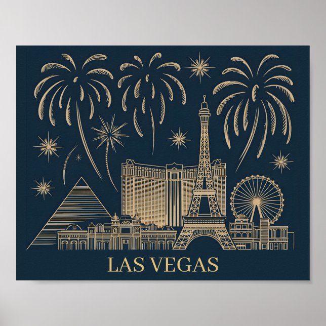 Custom Las Vegas Skyline Gold Line Art Travel Poster (Front)