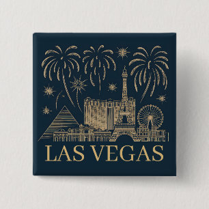 Custom Las Vegas Skyline Gold Line Art Vintage 15 Cm Square Badge
