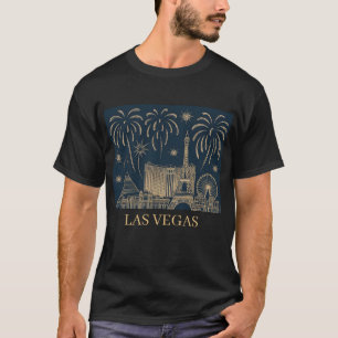 Custom Las Vegas Skyline Gold Line Art Vintage T-Shirt