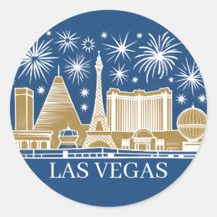 Custom Las Vegas Strip Skyline Minimalist Golden Classic Round Sticker