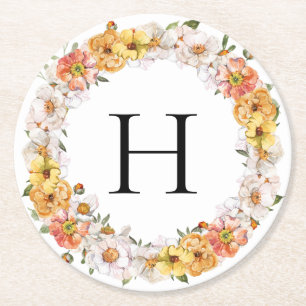 Custom last name initial floral coaster