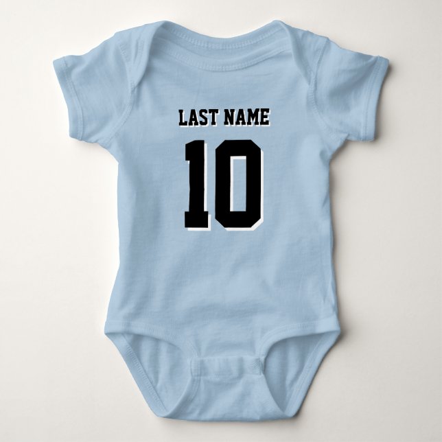 Custom Last Name Number Drop Shadow Sports Baby Bodysuit (Front)