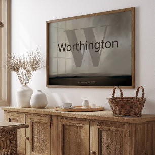 Custom Last Name Print Moody Gift for Couple Est 