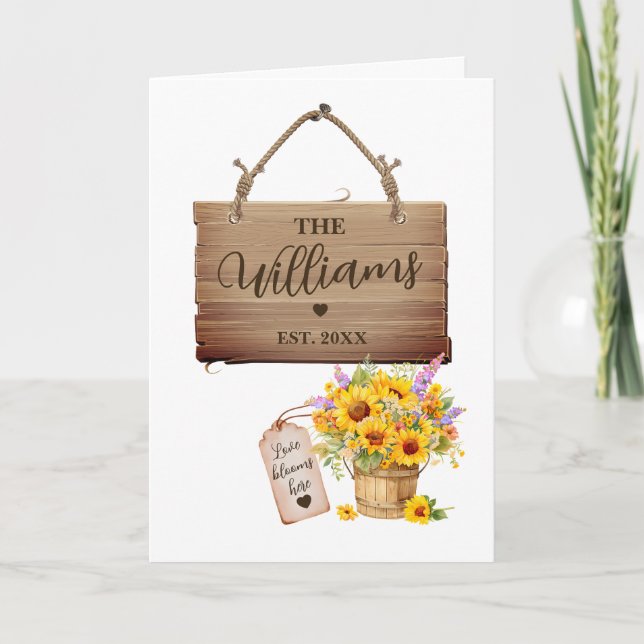 Custom Last Name & Wedding Year Rustic Sunflower Card (Front)