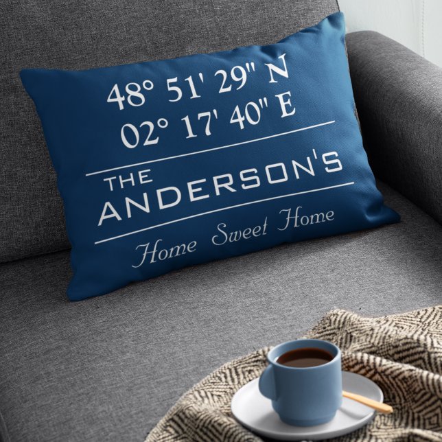 Custom Latitude Longitude Family Name Home Address Decorative Cushion (Creator Uploaded)