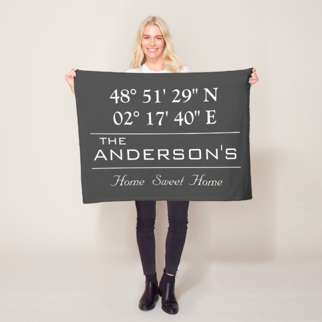 Custom Latitude Longitude Family Name Home Address Fleece Blanket (In Situ)