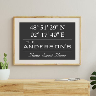 Custom Latitude Longitude Family Name Home Address Poster