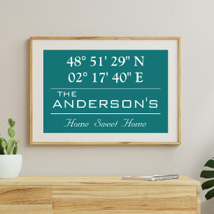 Custom Latitude Longitude Family Name Home Address Poster