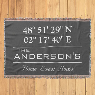 Custom Latitude Longitude Family Name Home Address Throw Blanket