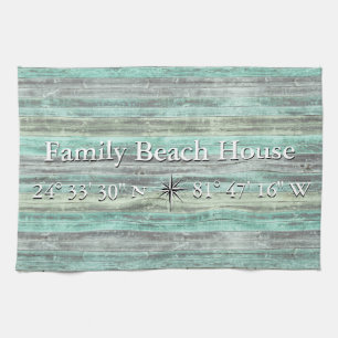 Custom Lattitude And Longitude Coastal Decor Tea Towel