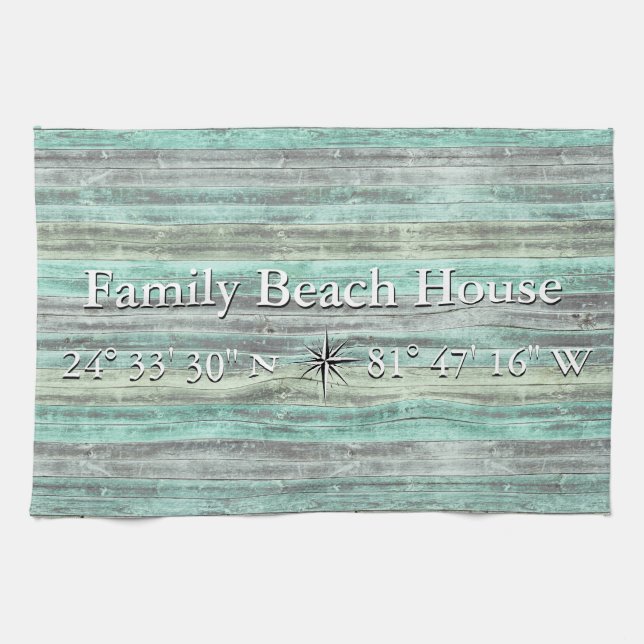 Custom Lattitude And Longitude Coastal Decor Tea Towel (Horizontal)