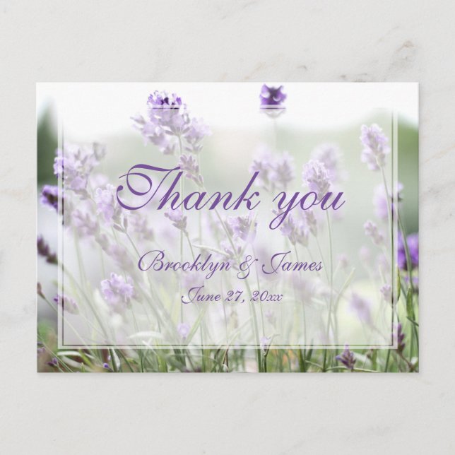Custom Lavender Bohemian Thank You Postcards (Front)