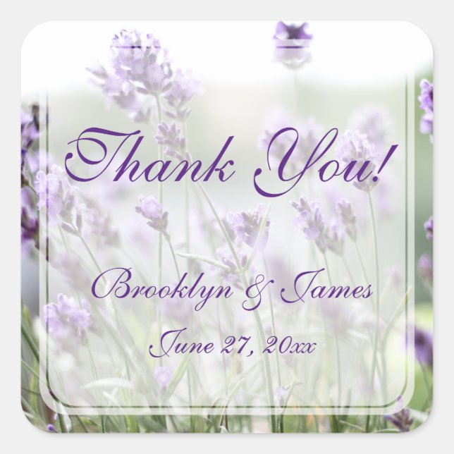 Custom Lavender Bohemian Wedding Favour Stickers (Front)