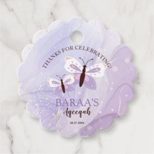 Custom Lavender Butterfly Aqeeqah Scalloped Favour Tags