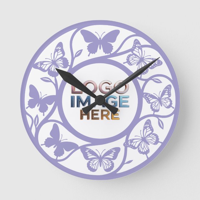 Custom Lavender Butterfly Pattern Wall Clock (Front)