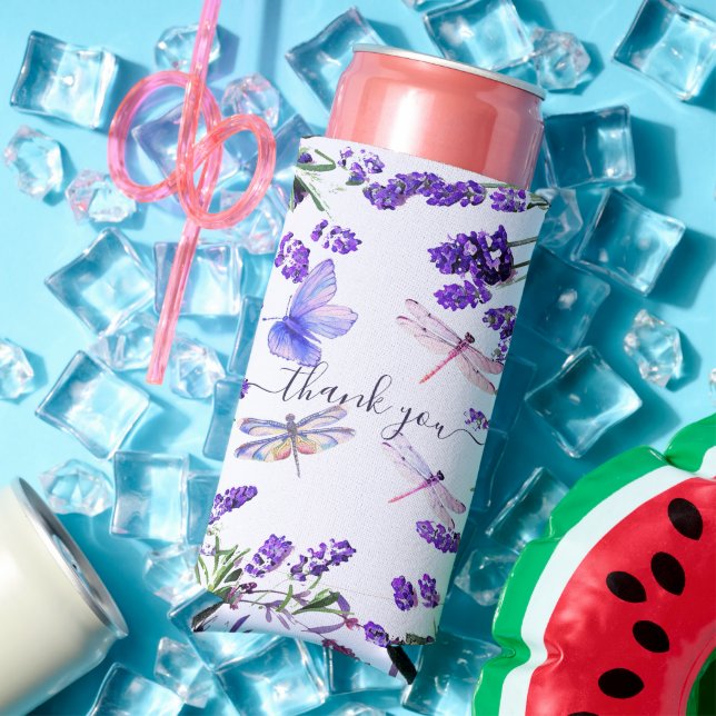 Custom Lavender Dragonfly Shabby Chic Boho Style S Seltzer Can Cooler (In Situ Summer)