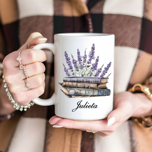 Custom Lavender Floral Book Mug, Bookish gift Coffee Mug (personalized mug, student gift mug, book lover gift, bookish gift, mug for her, mug for students)