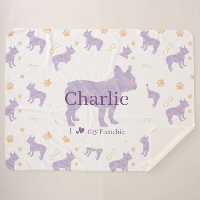 Custom Lavender French Bulldog Blanket Gift (Front (Horizontal))