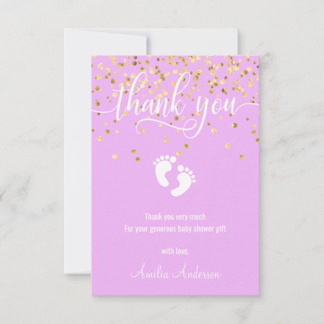 Custom Lavender Gold THANK YOU Baby Shower GIRL (Front)