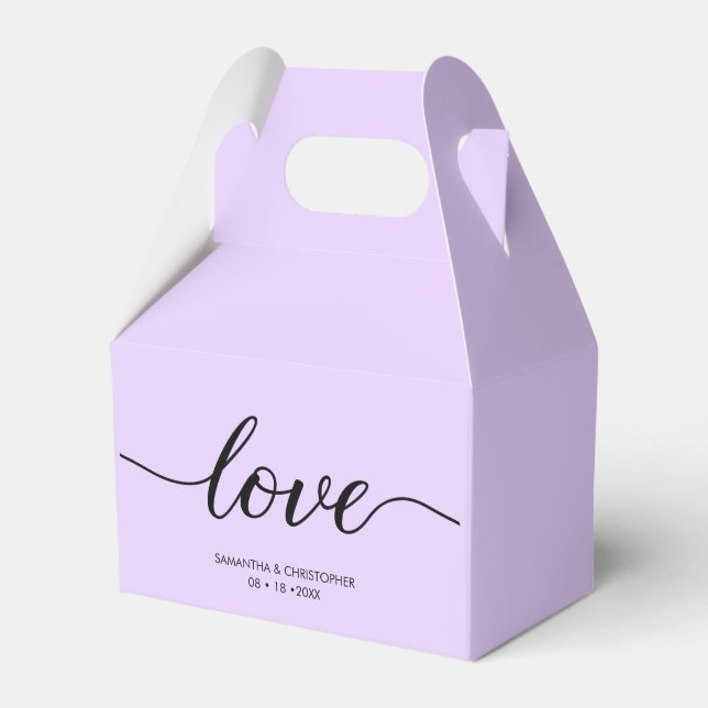 Custom Lavender Purple Minimal Love ScrIpt Wedding Favour Box (Front Side)